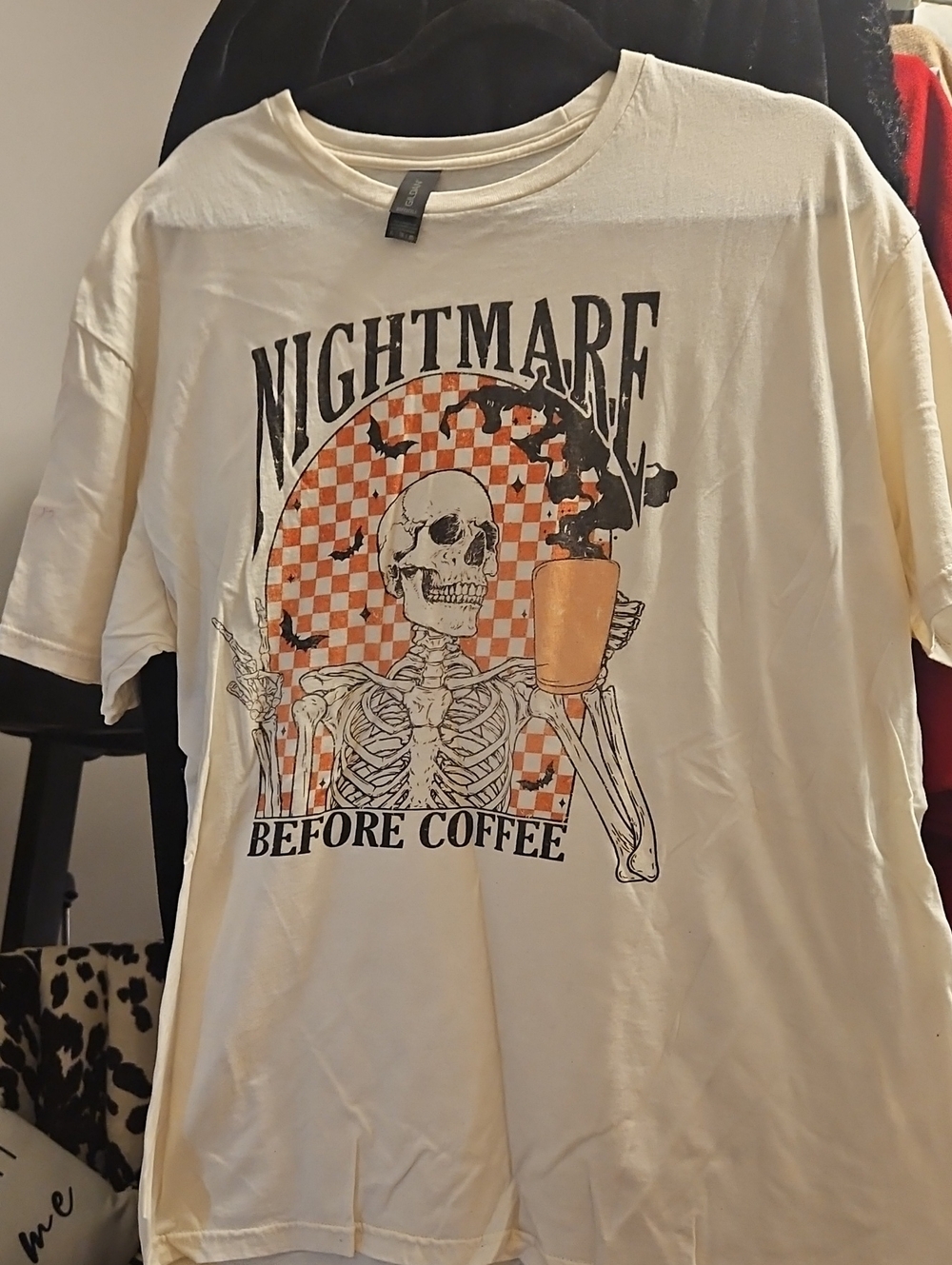 Gildan Cream Short-Sleeve 'Nightmare Before Coffee' Graphic Tee